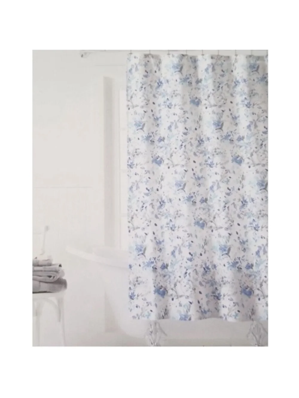 Ralph Lauren Cotton Floral Shower Curtain Blue White